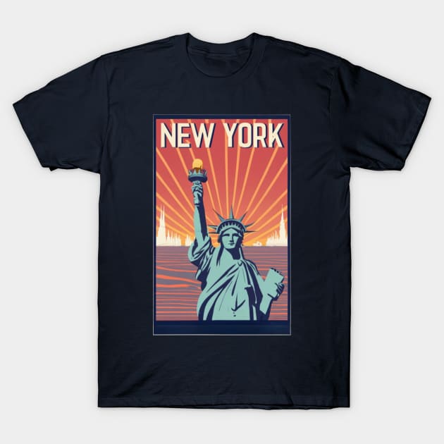 A Vintage Travel Art of New York - US T-Shirt by goodoldvintage